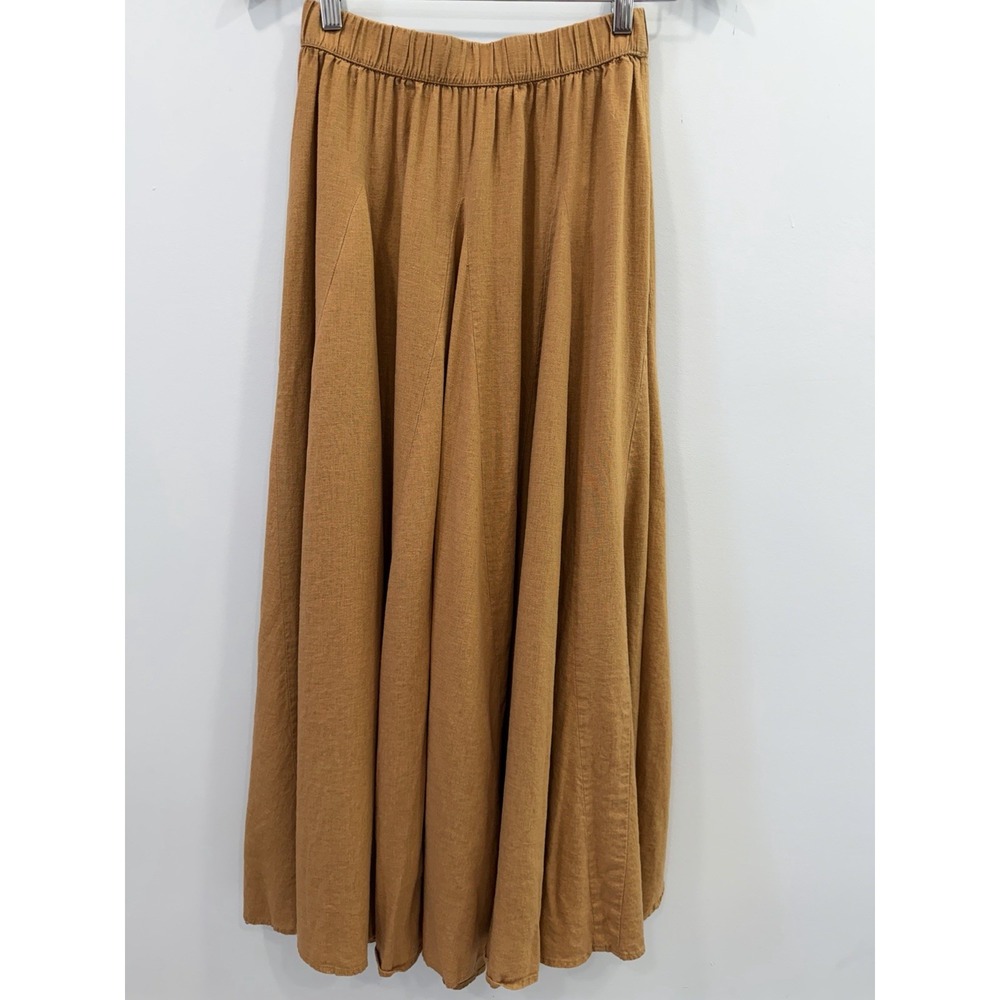Universal Thread Caramel Linen Blend Maxi Skirt Elastic Waist Small Boho
